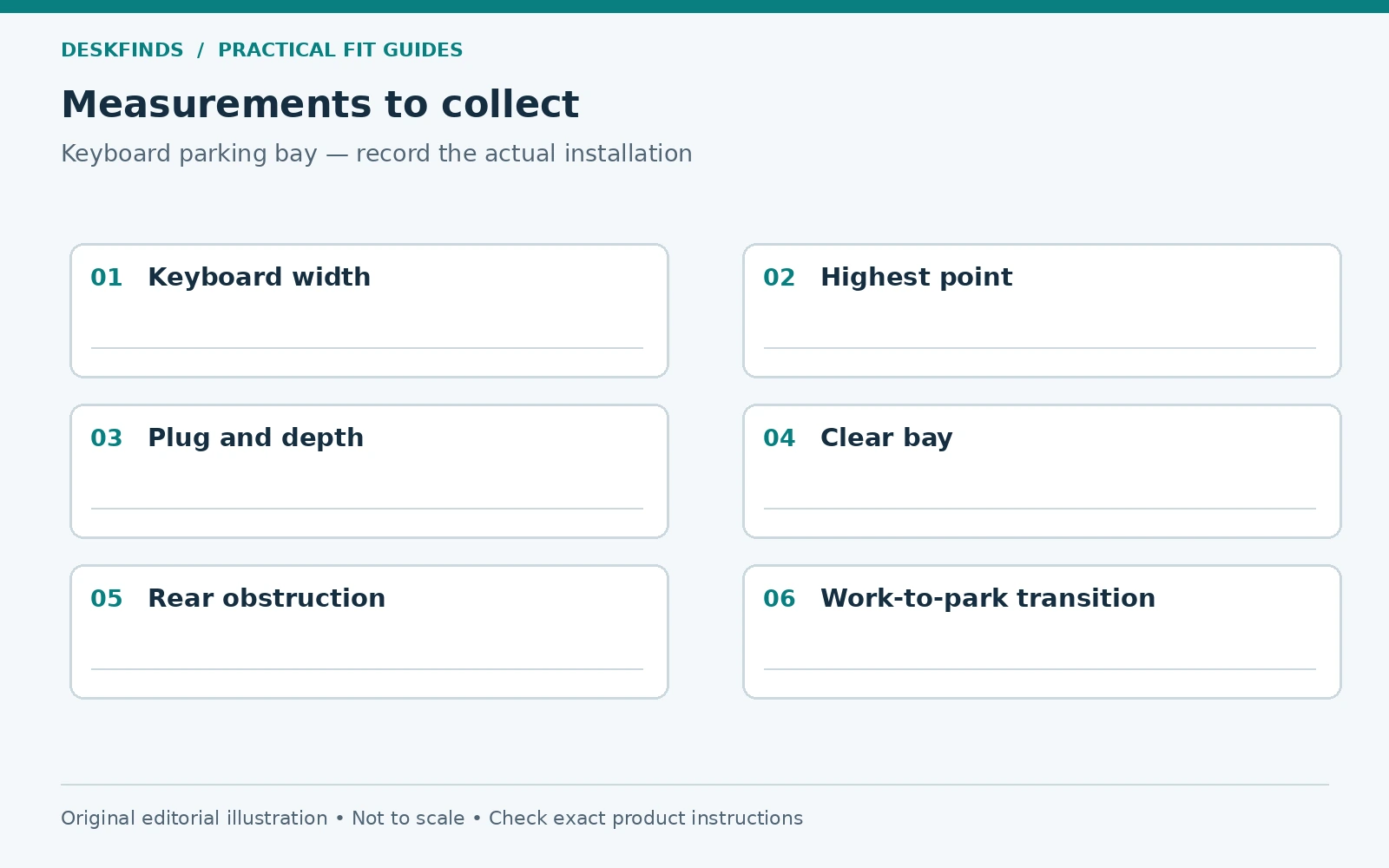 Measurement worksheet for keyboard parking bay.