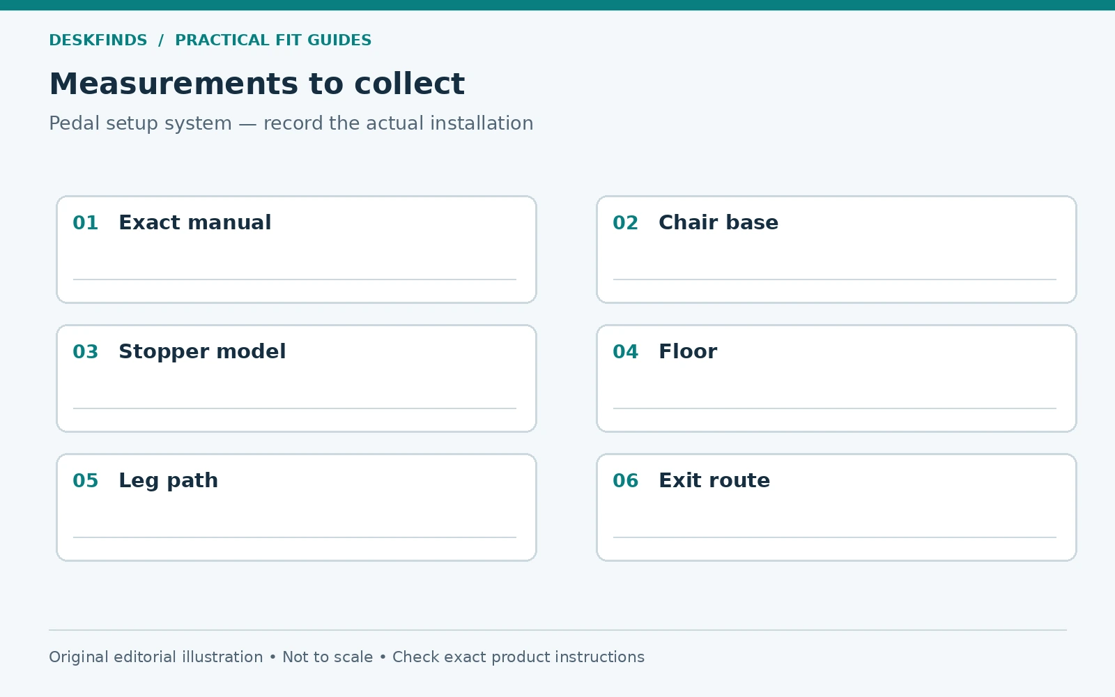 Measurement worksheet for pedal setup system.